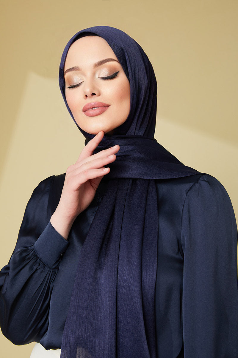 Janjan Chiffon Shawl Navy Blue