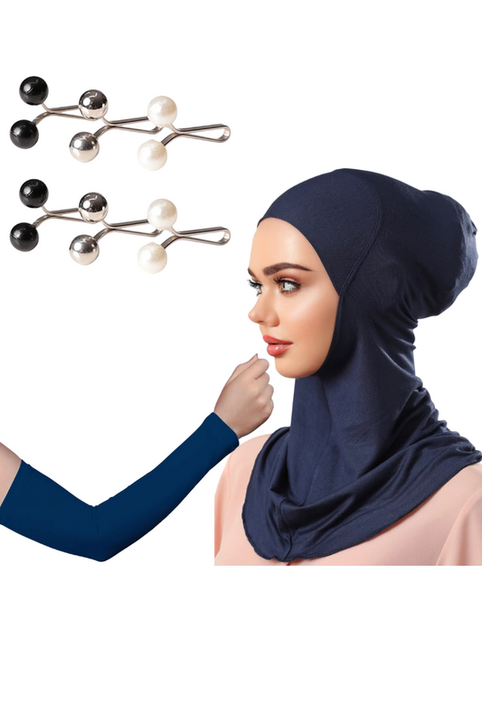 Navy Blue Under Scarf-Arm Sleeves-Pins