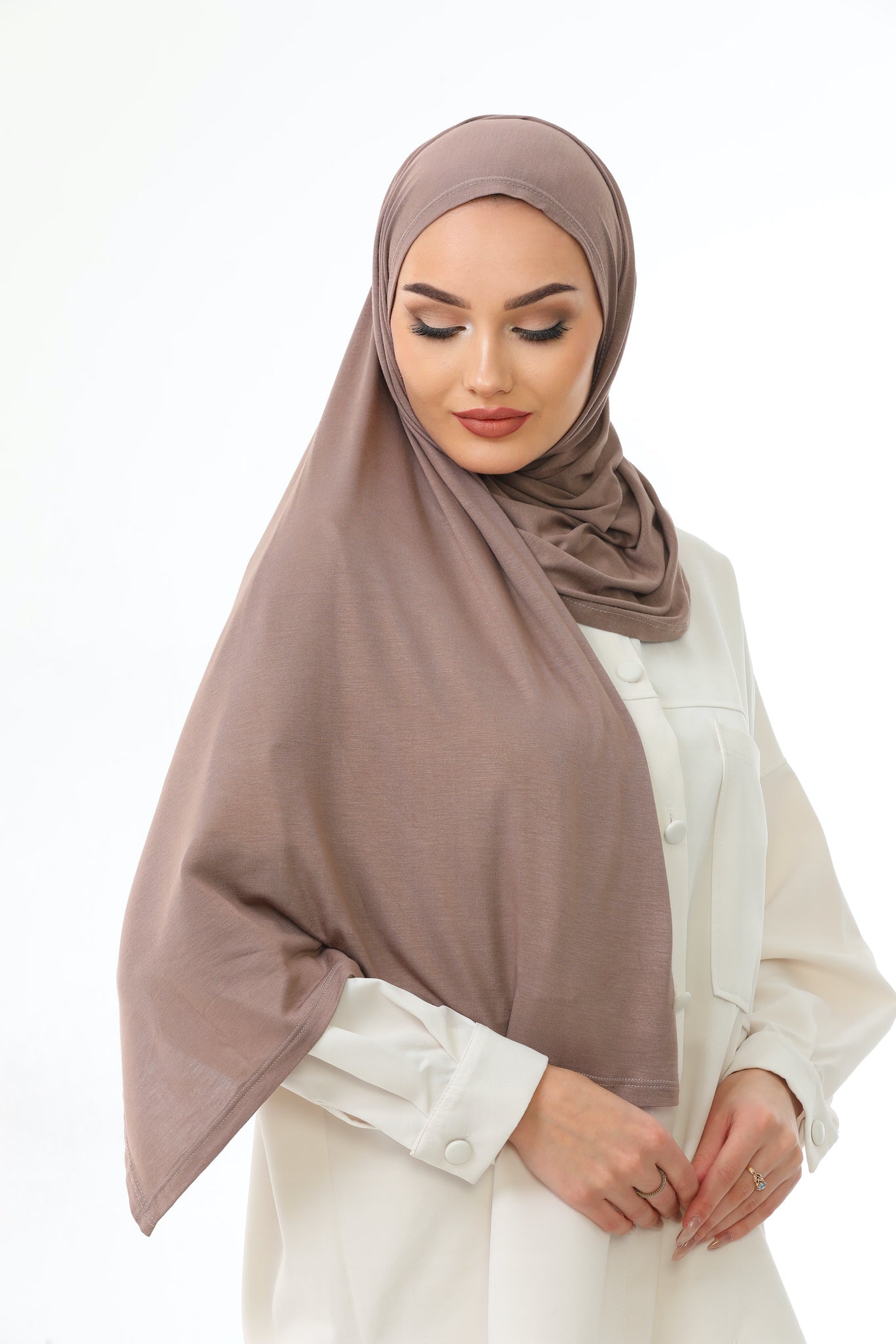 Long Brown Instant Jersey Hijab