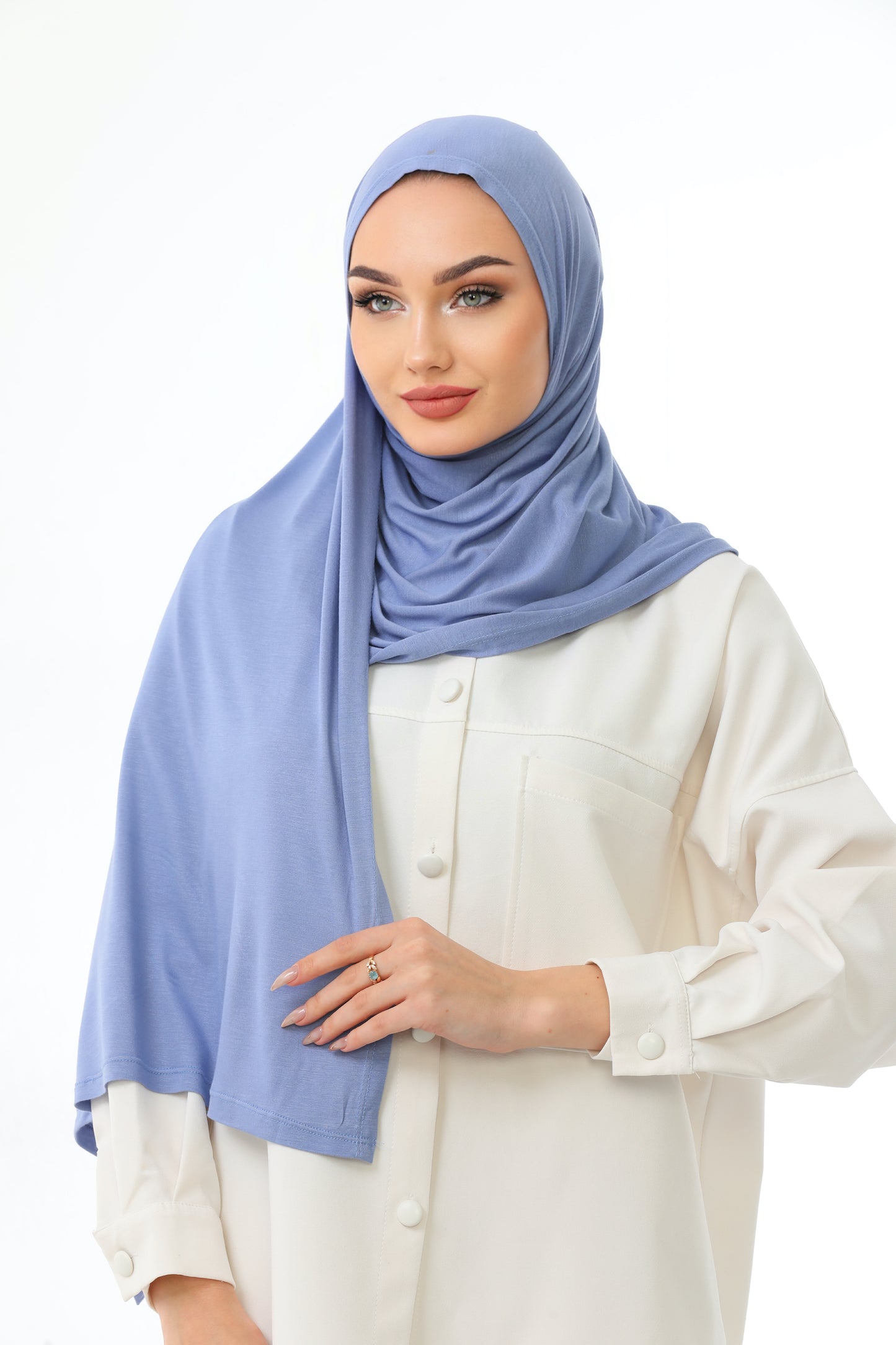 Long Ice Blue Practical Jersey Hijab