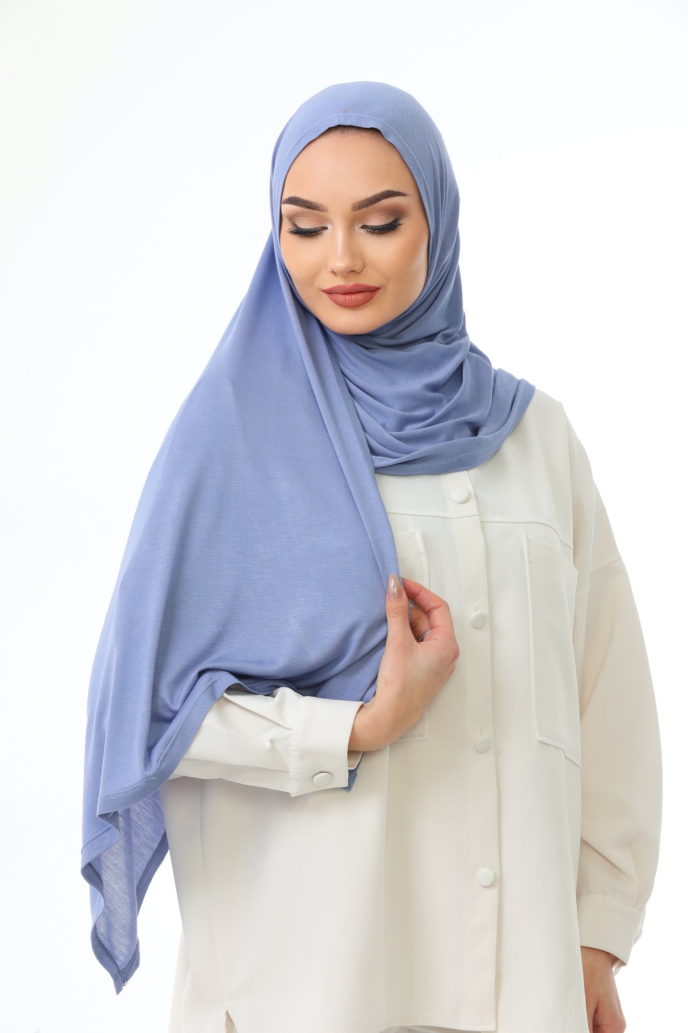 Long Ice Blue Practical Jersey Hijab