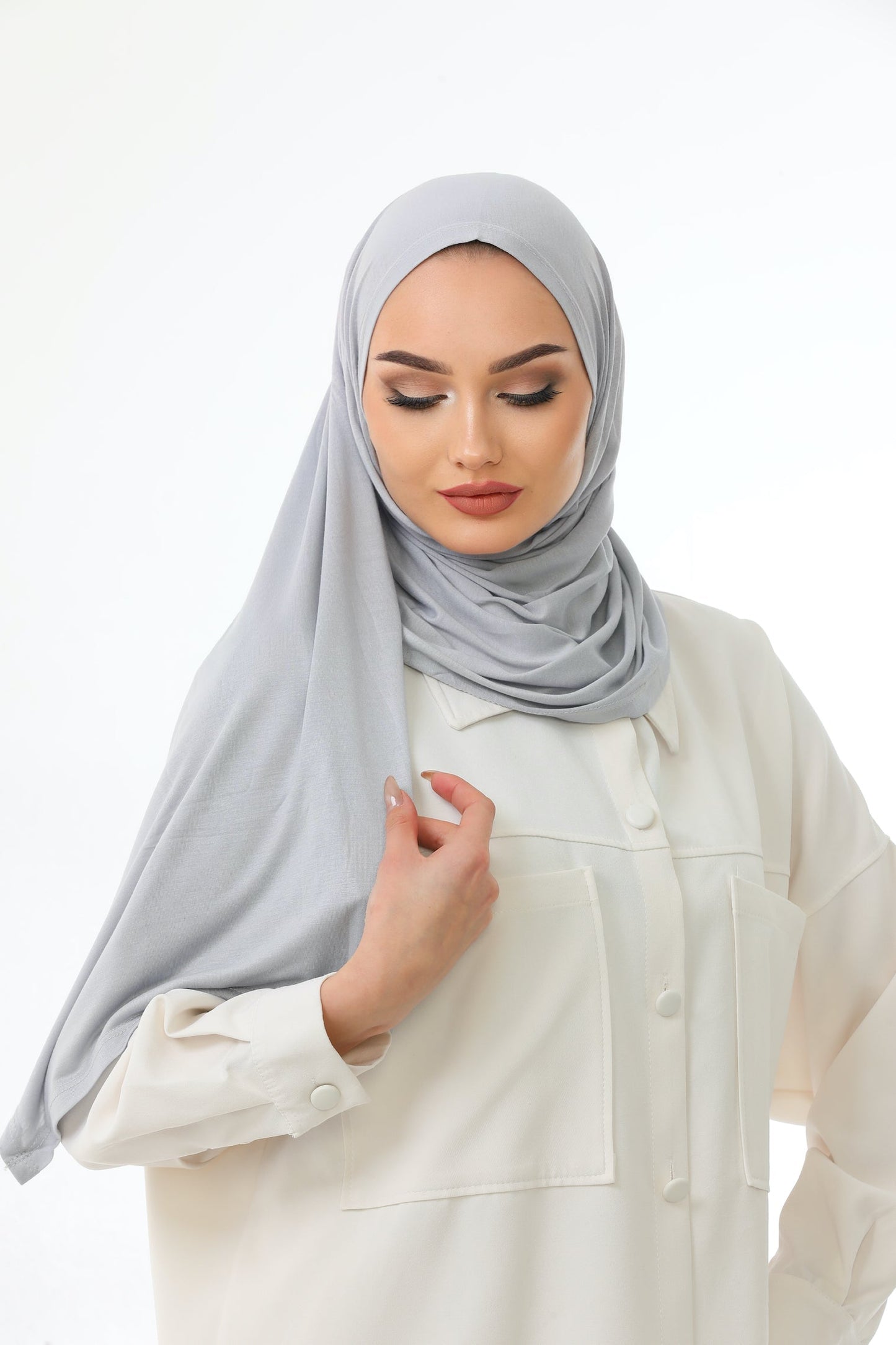 Long Grey Practical Jersey Hijab