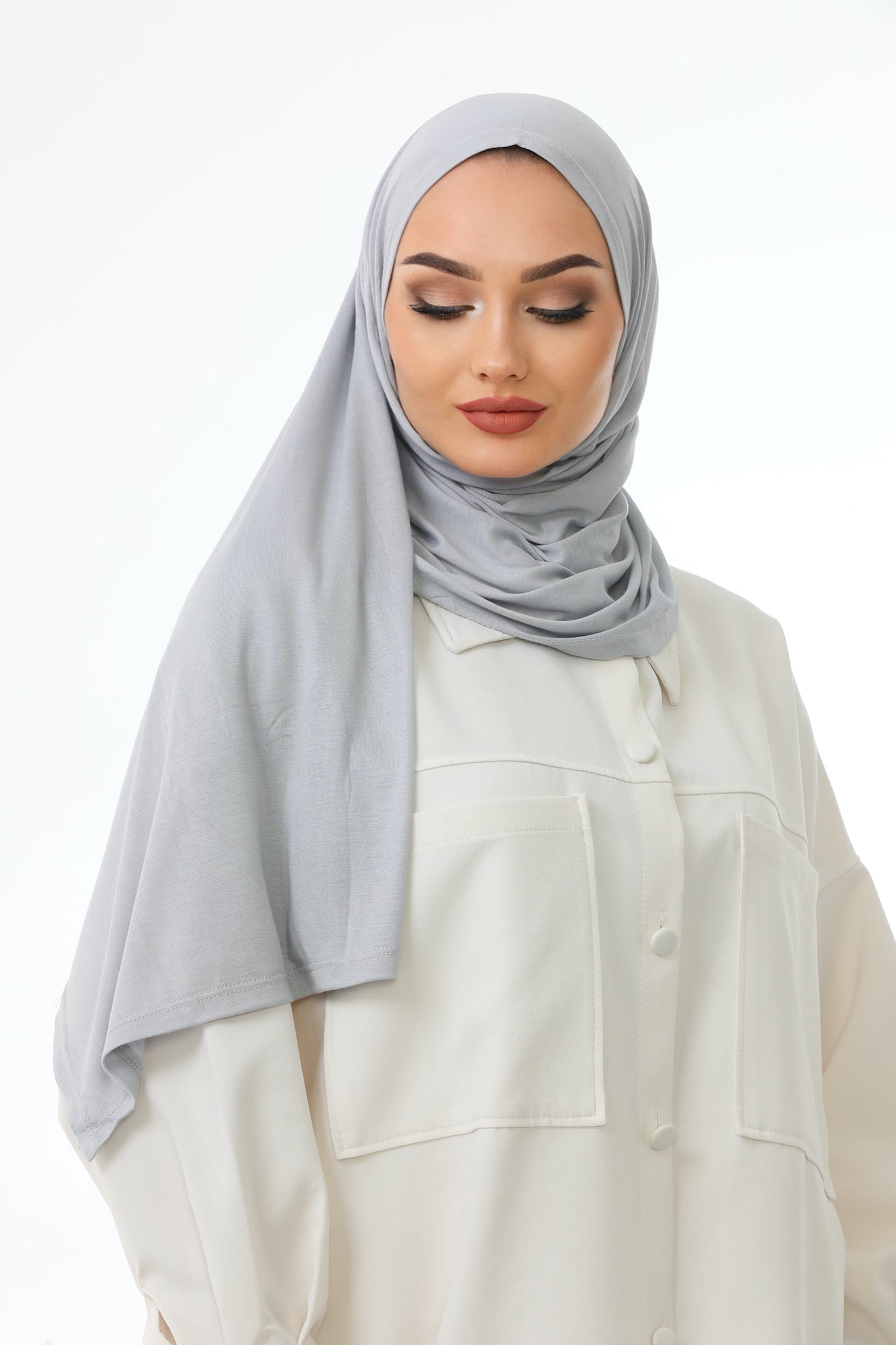 Long Grey Practical Jersey Hijab