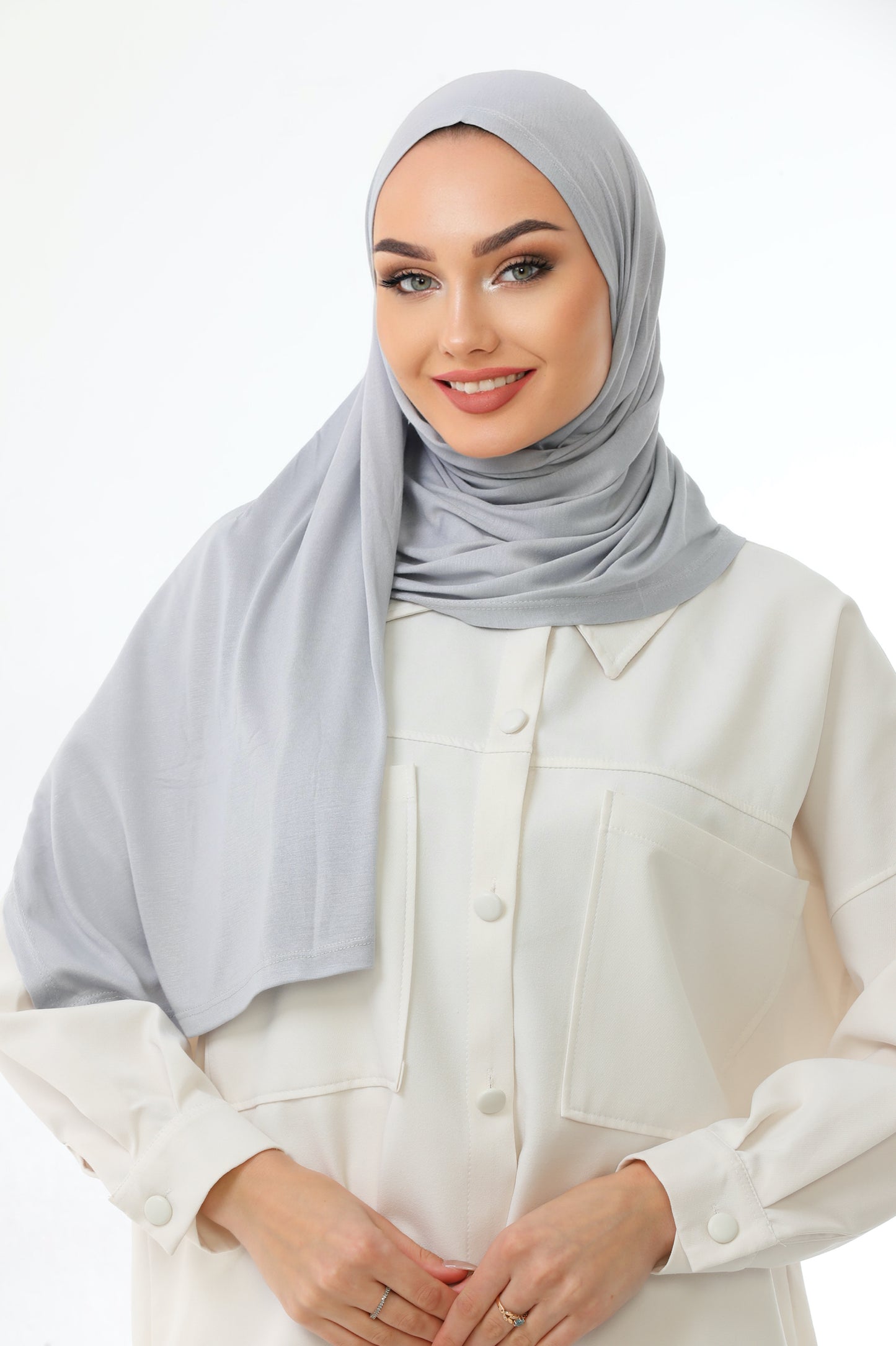 Long Grey Practical Jersey Hijab