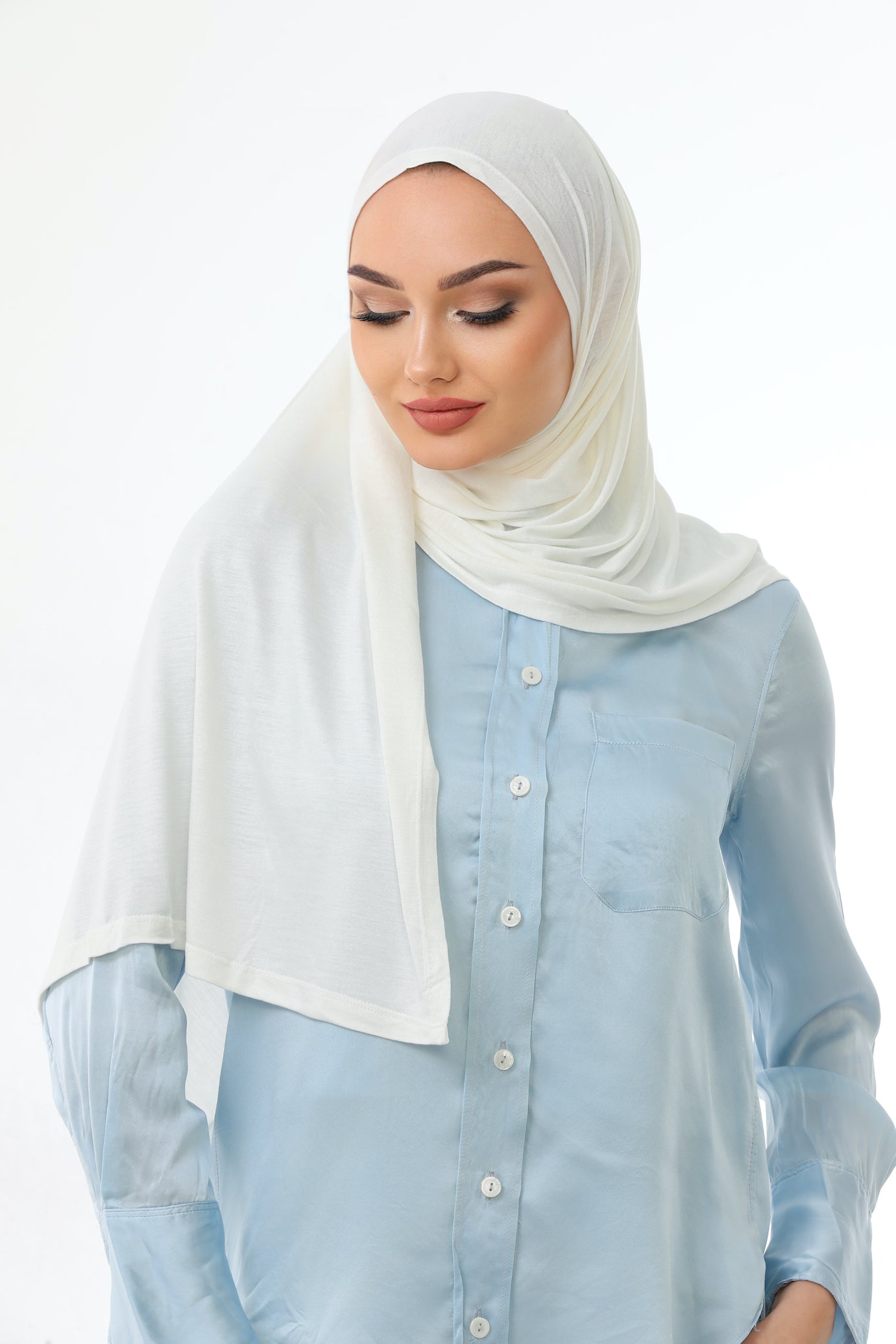 Long White Practical Jersey Hijab