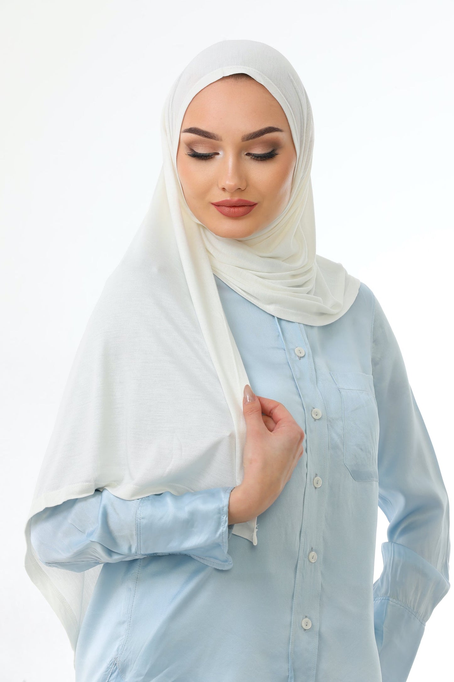 Long White Practical Jersey Hijab