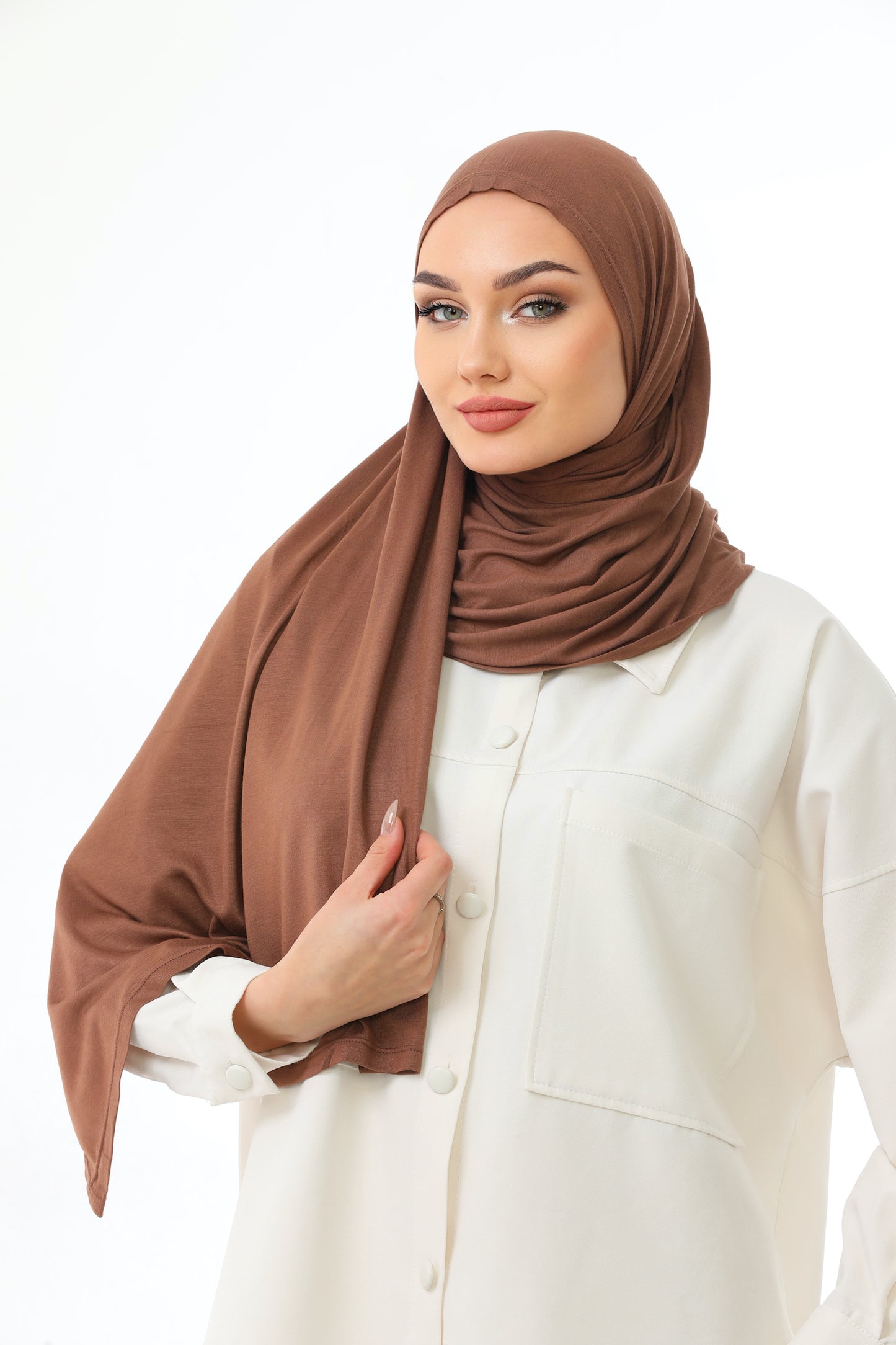 Long Brown Instant Jersey Hijab