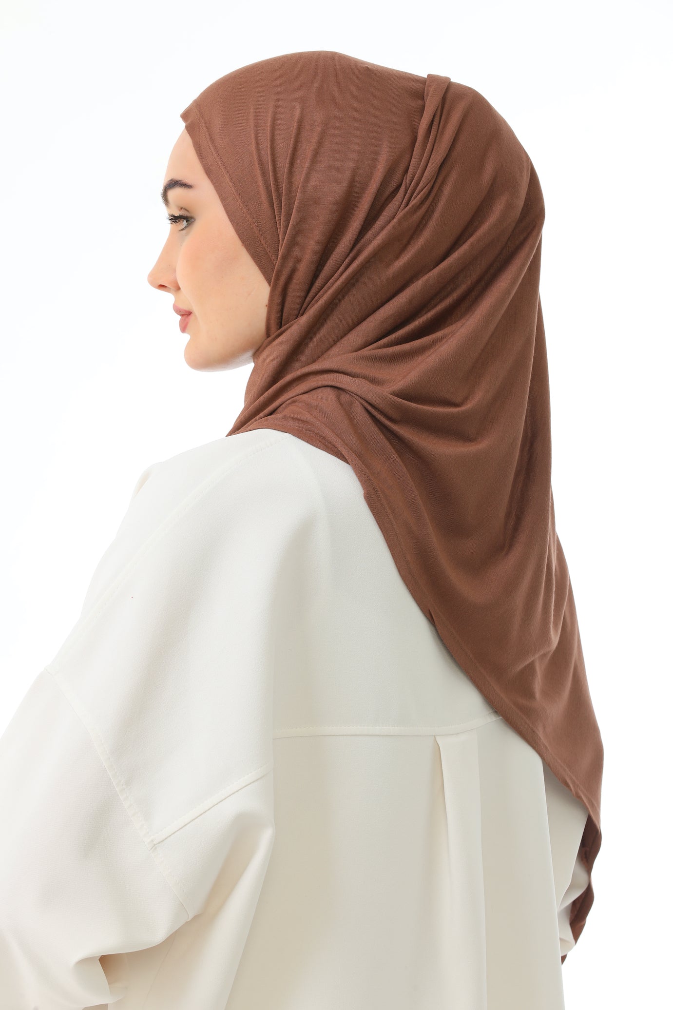 Long Brown Instant Jersey Hijab