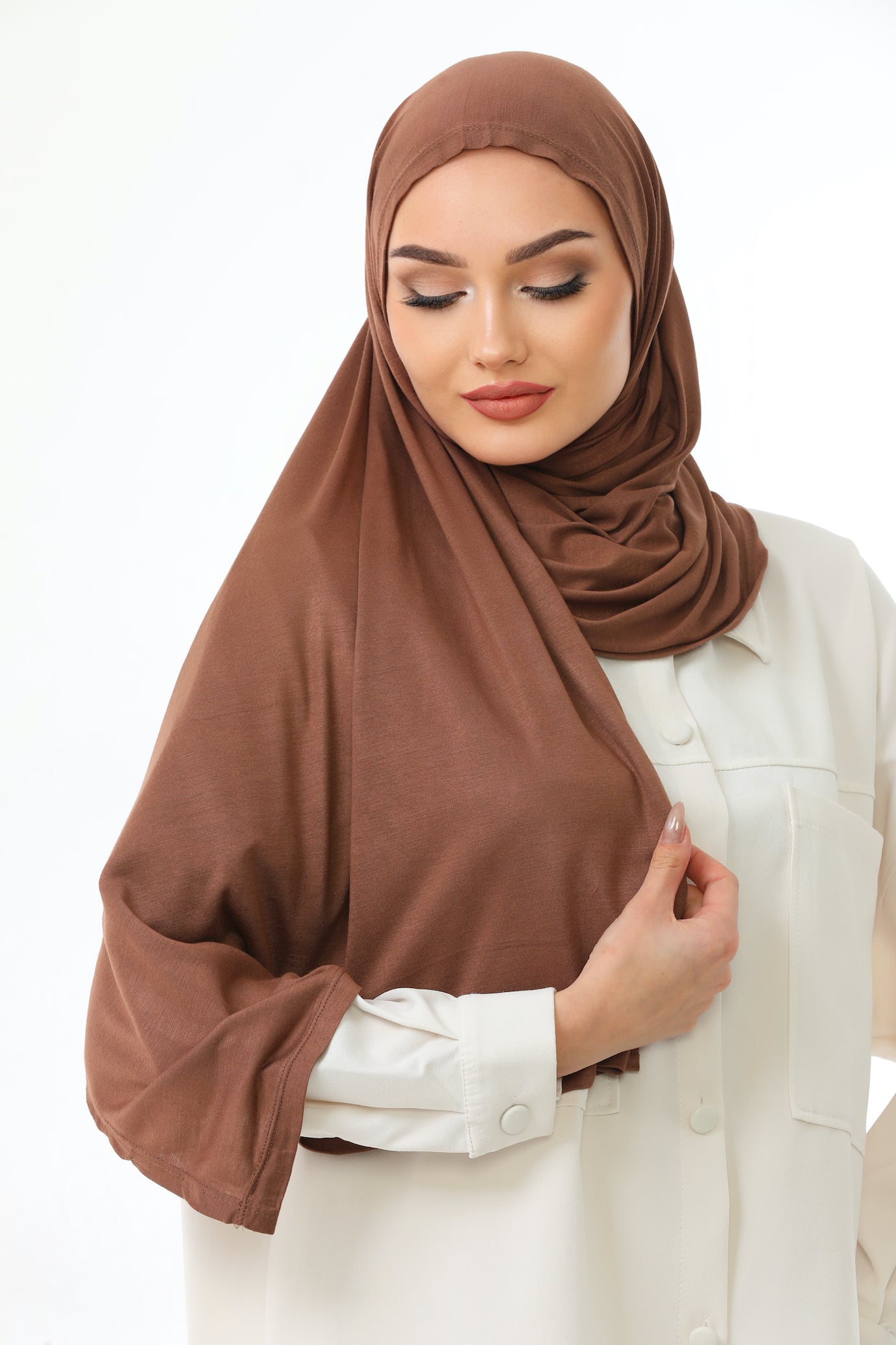 Long Brown Instant Jersey Hijab