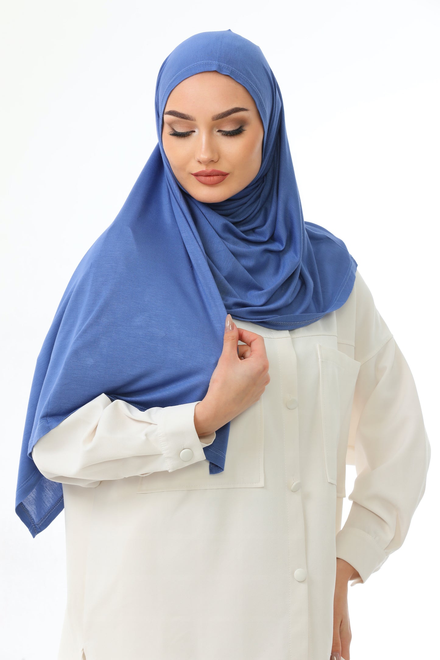 Long Blue Instant Jersey Hijab