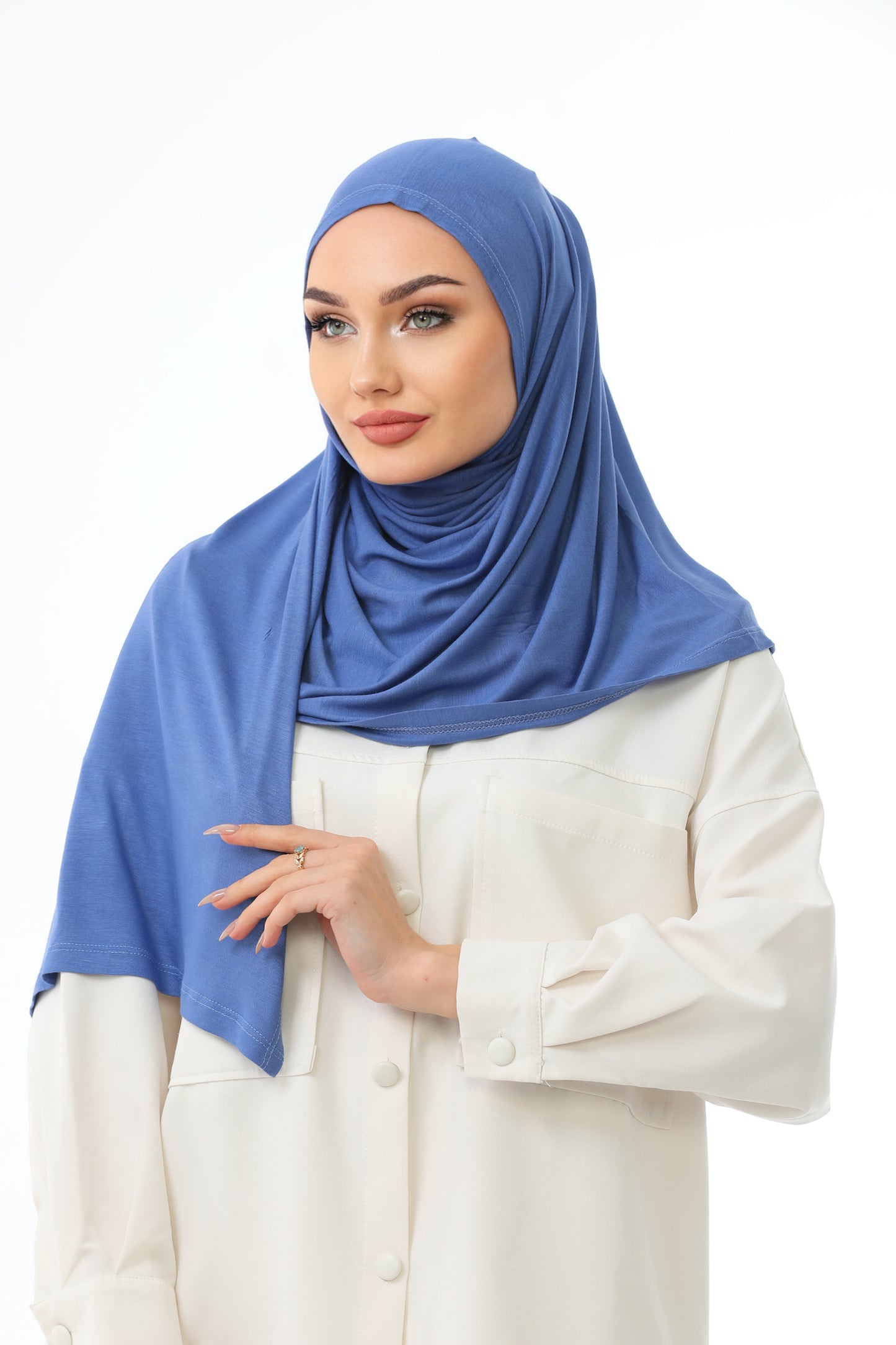 Long Blue Instant Jersey Hijab