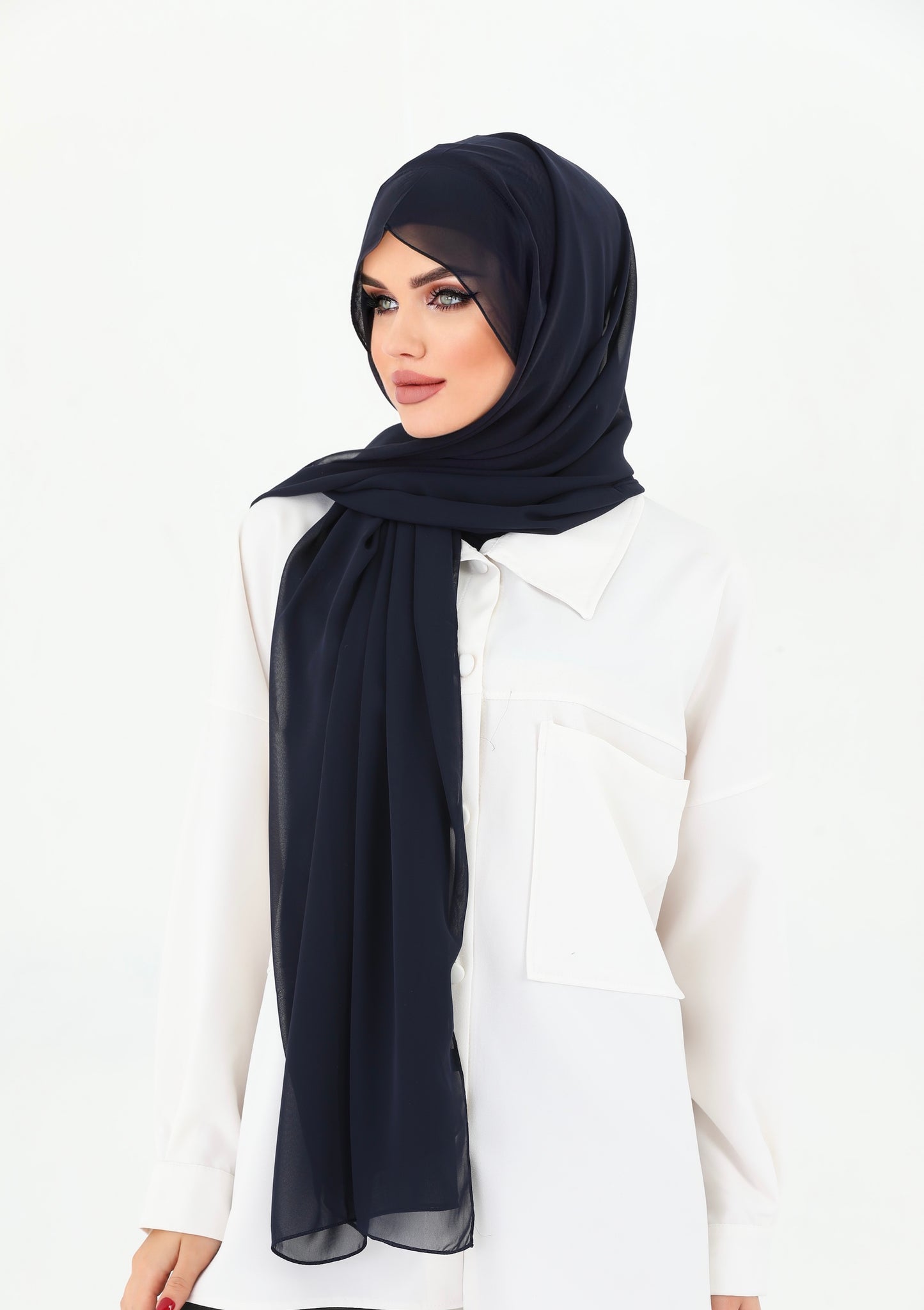 Navy Blue Practical Chiffon Hijab