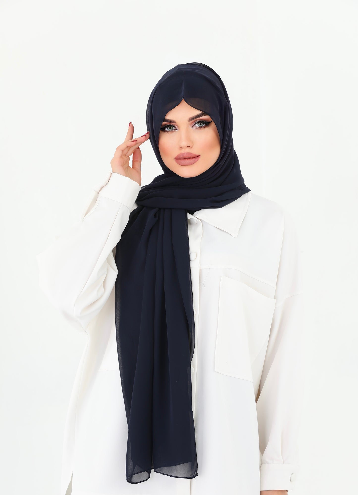 Navy Blue Practical Chiffon Hijab