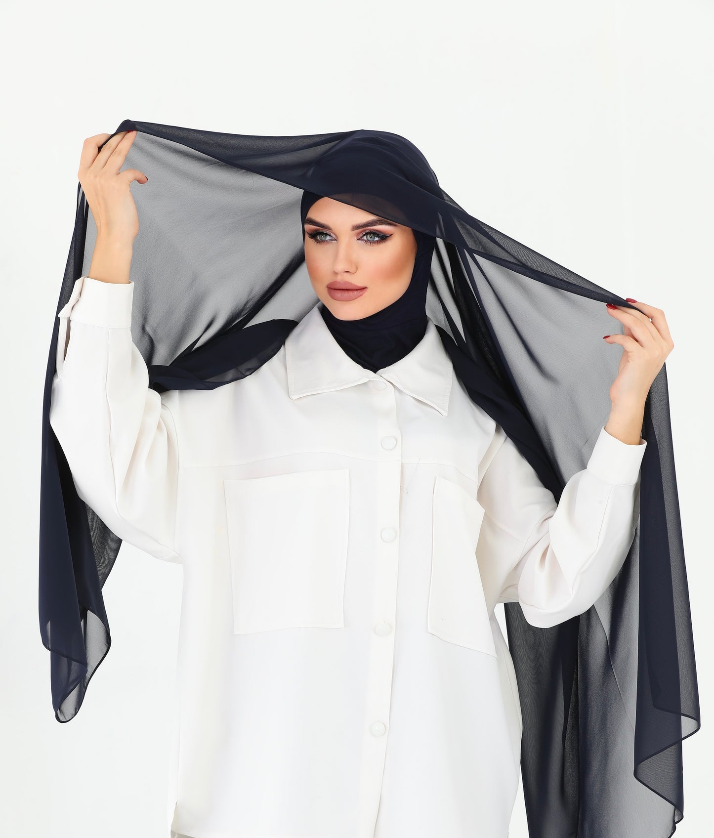 Navy Blue Practical Chiffon Hijab