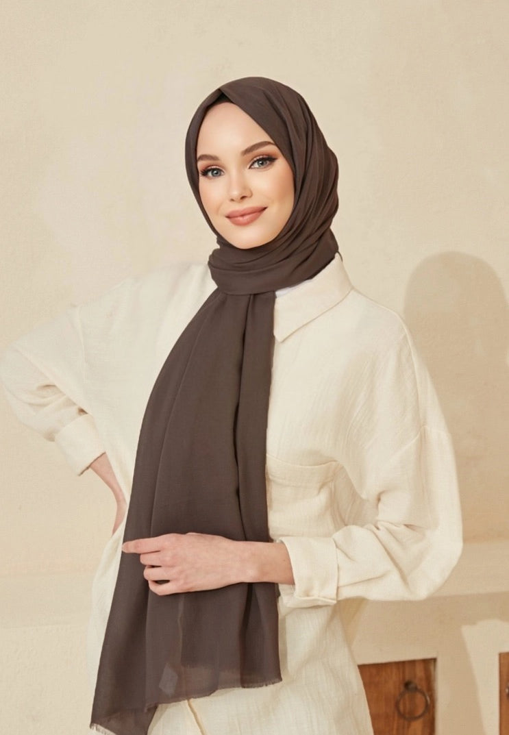 Soft Cotton Scarves - Coffee Brown