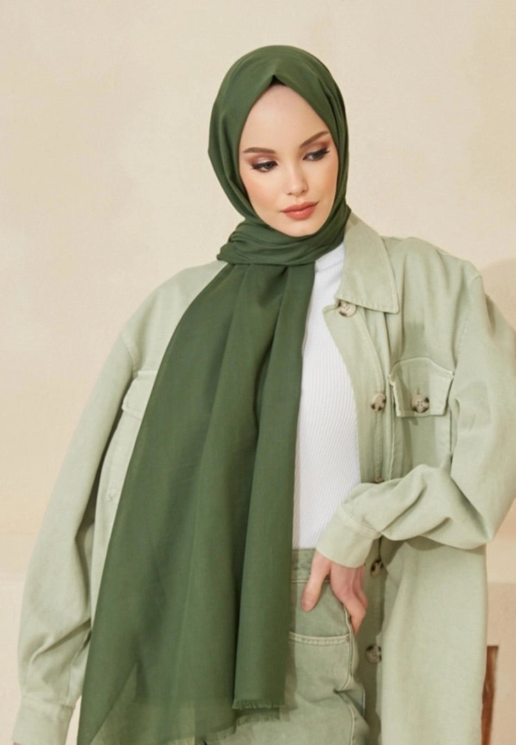 Soft Cotton Scarves - Oily Green